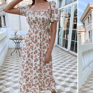 SHEIN Square Neck Allover Floral Dress (Size: 4)